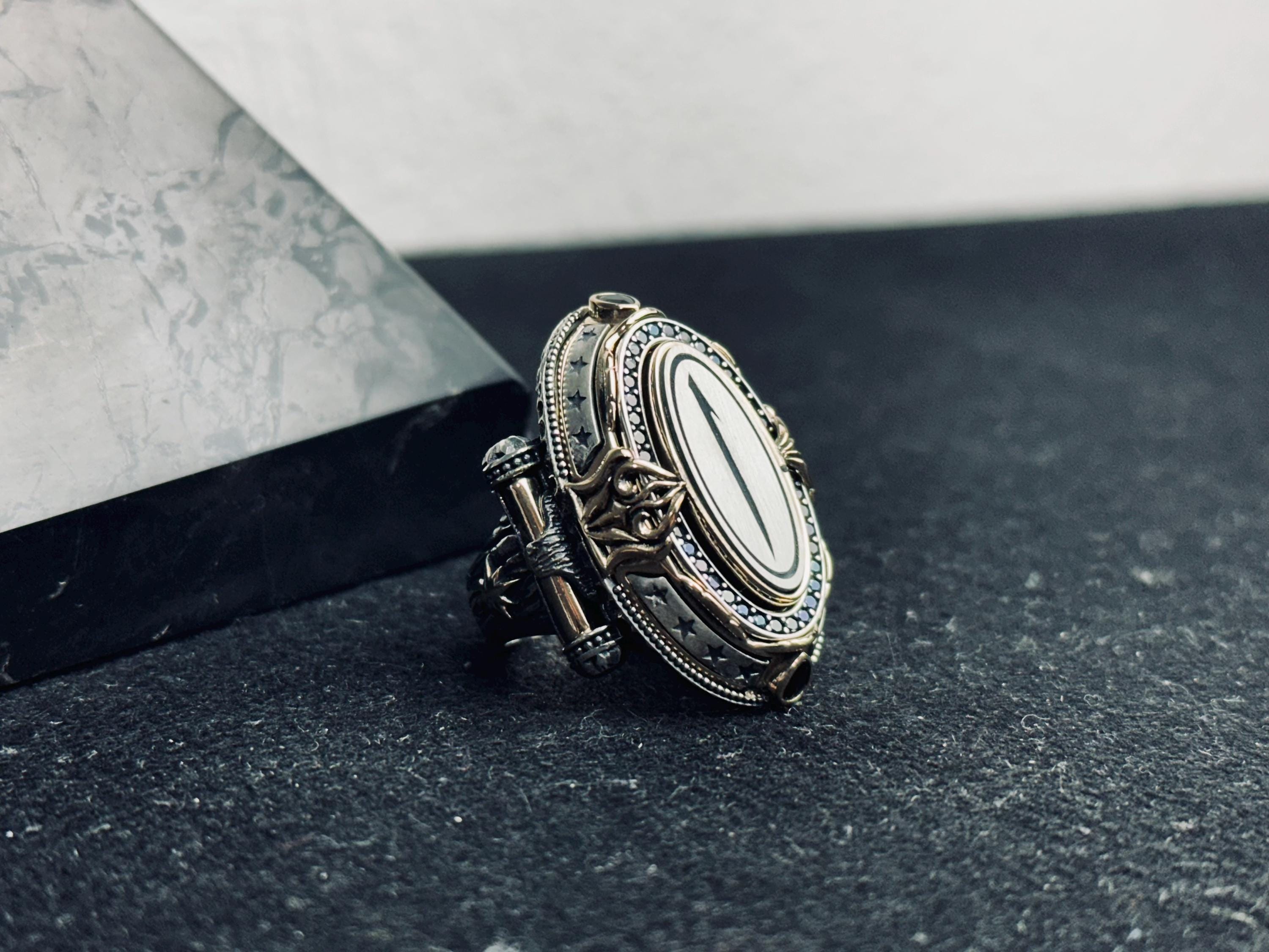 Arabic Calligraphy Ring 925 Sterling Silver Men Statement Ring Handmade Islamic Jewelry
