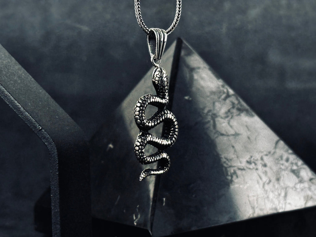 Snake Pendant Necklace: Sterling Silver Handmade - Adjustable Chain
