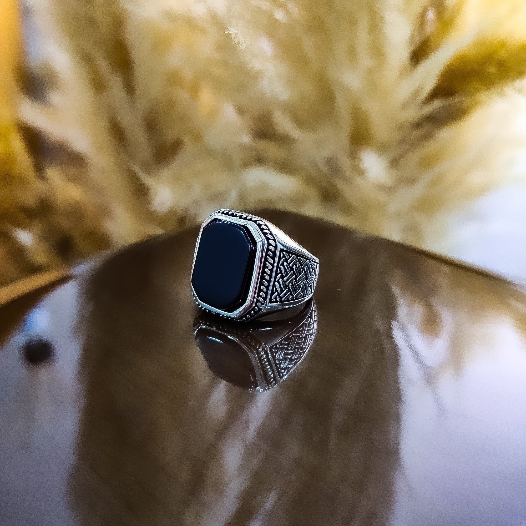 Courage Series Ring: Square Onyx Stone in Sterling Silver (Men's)