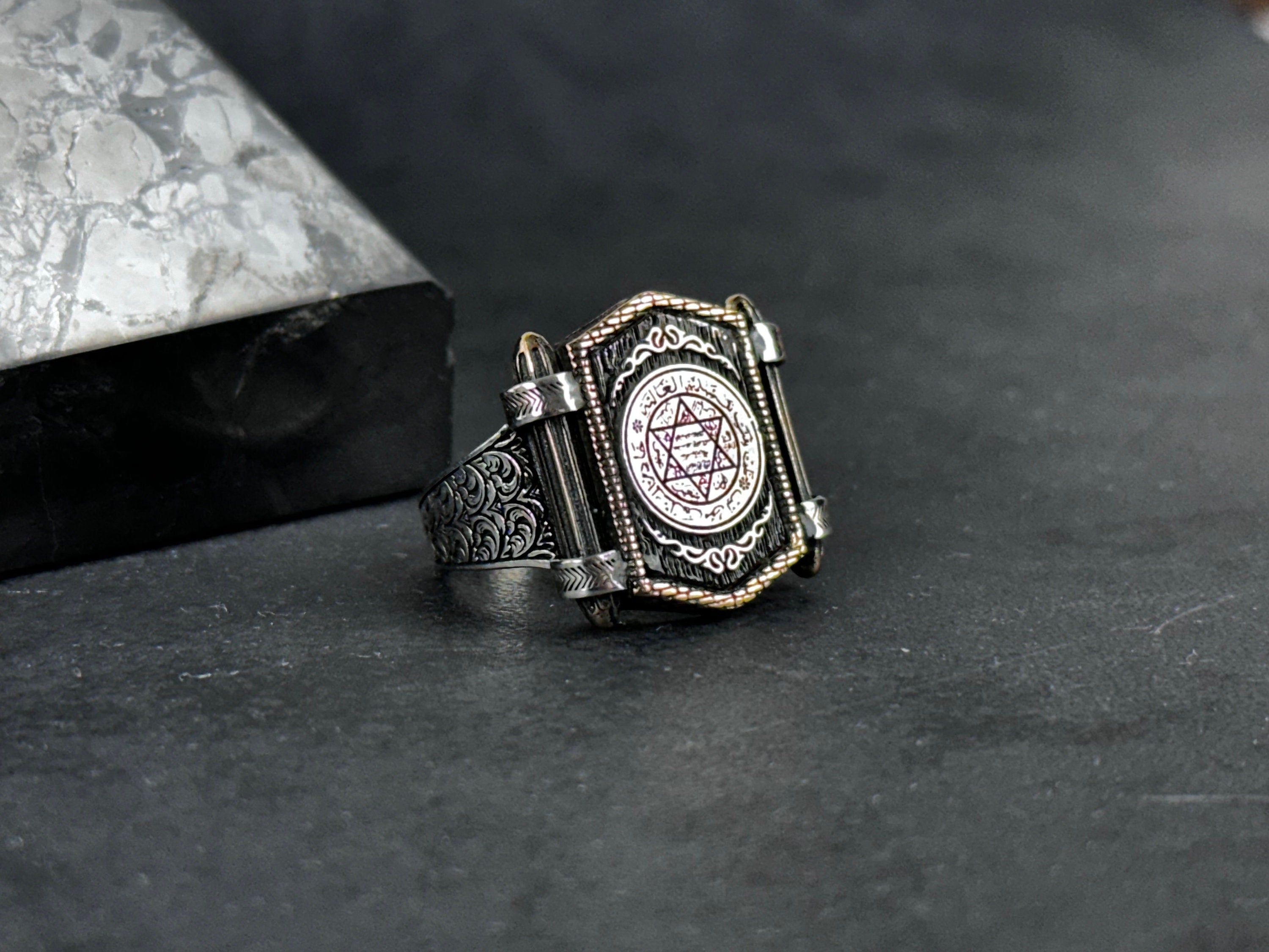 Seal of Solomon Sterling Silver Ring - Spiritual Protection Design