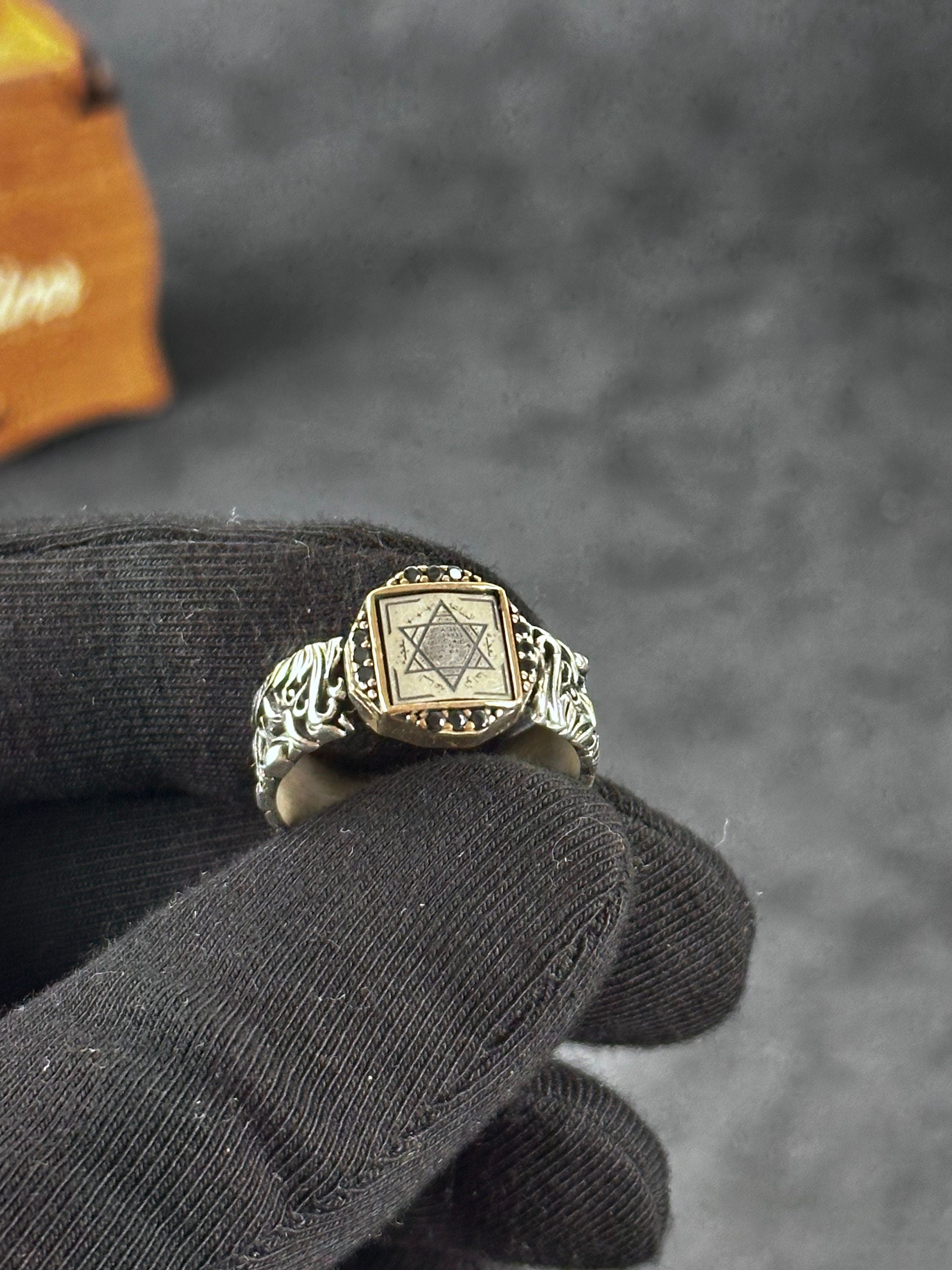 Sterling Silver Solomon Seal Ring - Handmade Adjustable Protection Jewelry