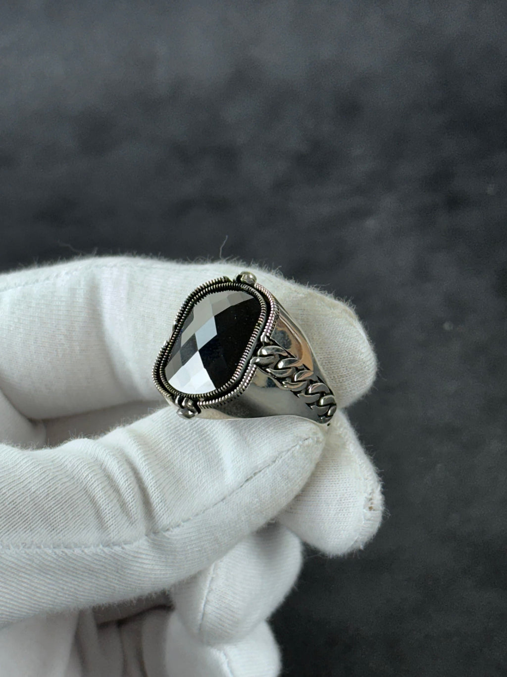 Sterling Silver Seal of Solomon Ring, Double Sided Zircon (Men's Size)