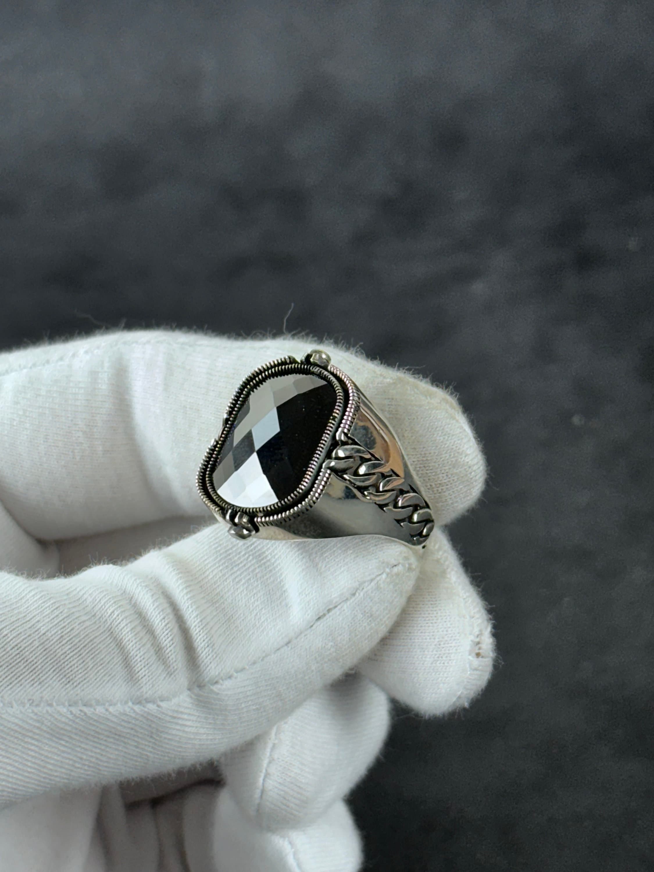 Sterling Silver Seal of Solomon Ring, Double Sided Zircon (Men's Size)