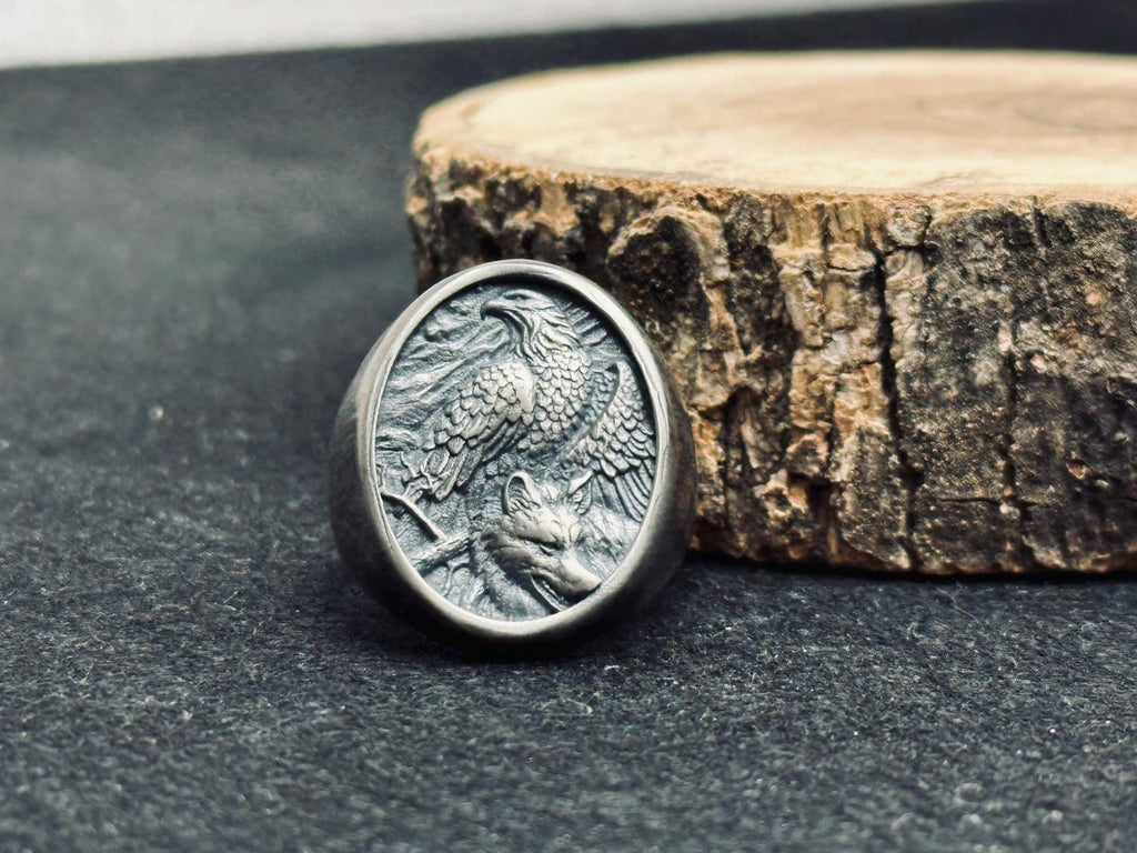 Bald Eagle Ring: Sterling Silver Men's Signet (Handmade Animal Jewelry)
