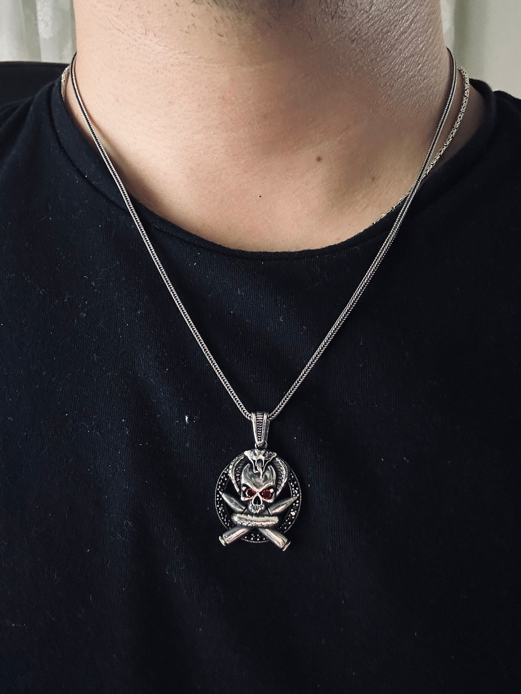 Sterling Silver Necklace: Skull and Crossbones - Chunky Pirate Chain