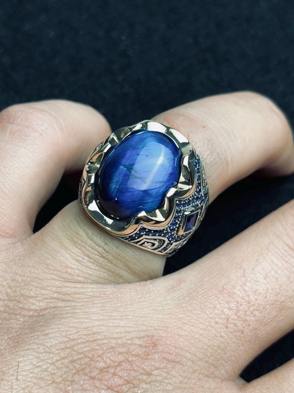 Men's Sapphire Ring: Oxidized Silver - Handmade Statement Jewelry