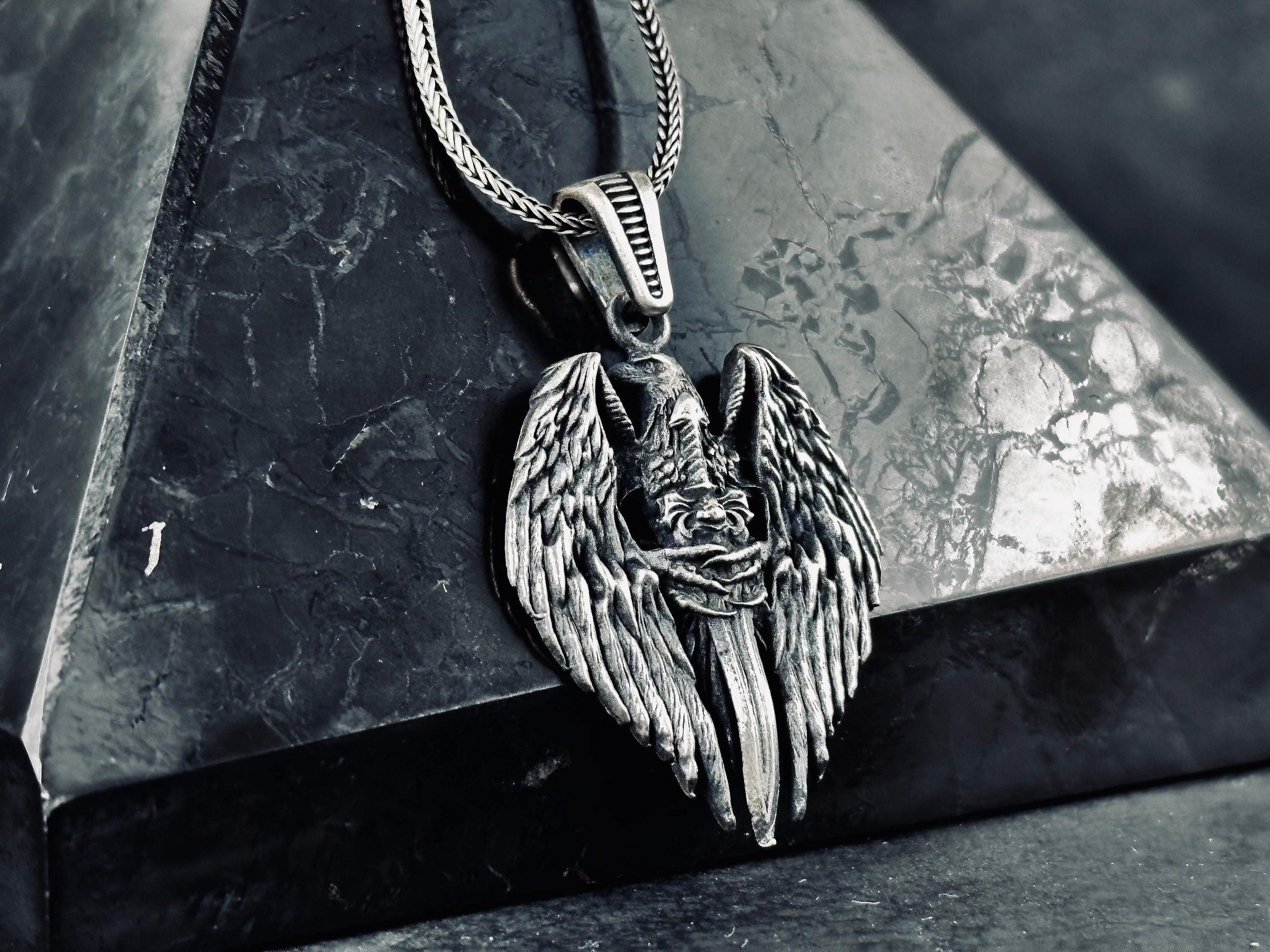 Eagle Skeleton Sword Necklace - Silver Statement Jewelry