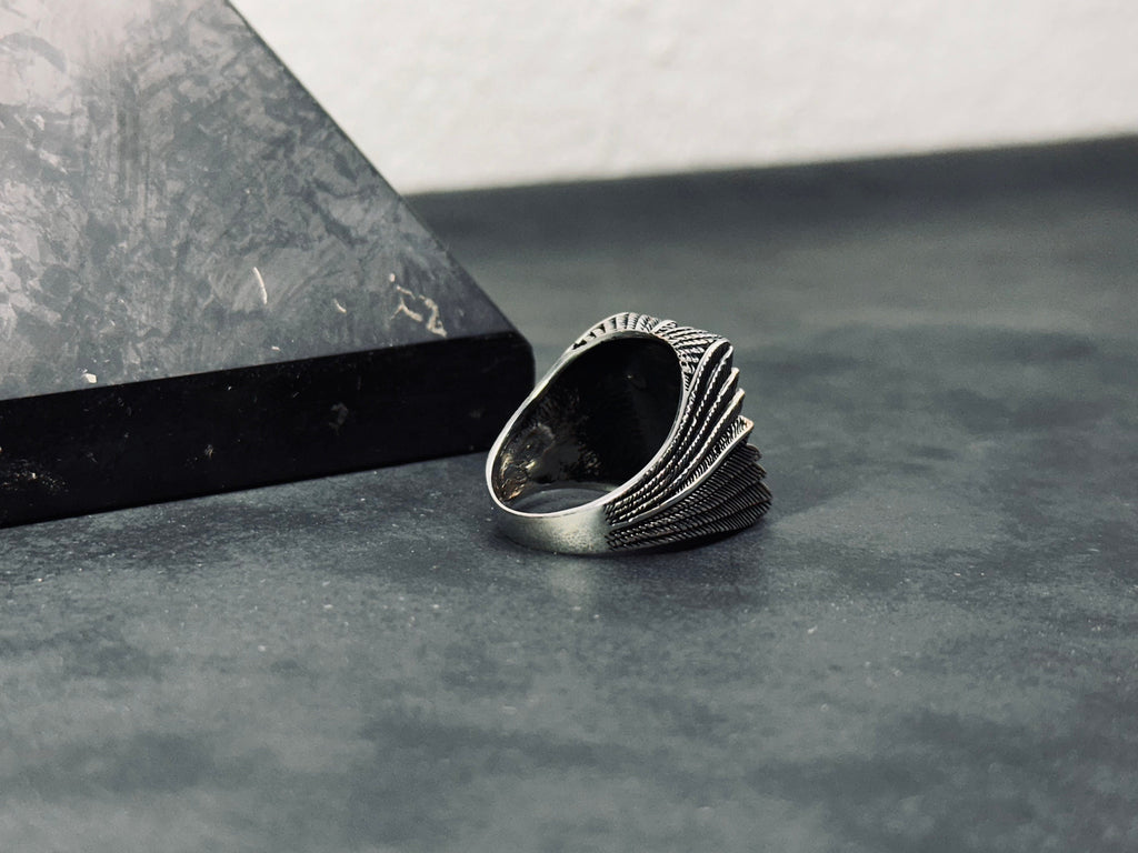 Thunderbird Ring: Oxidized Sterling Silver Eagle Band (Handmade)