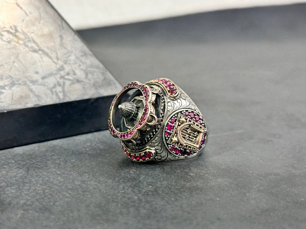 Islamic Sterling Silver Ring, Al Aqsa Masjid Oversized (Handmade)