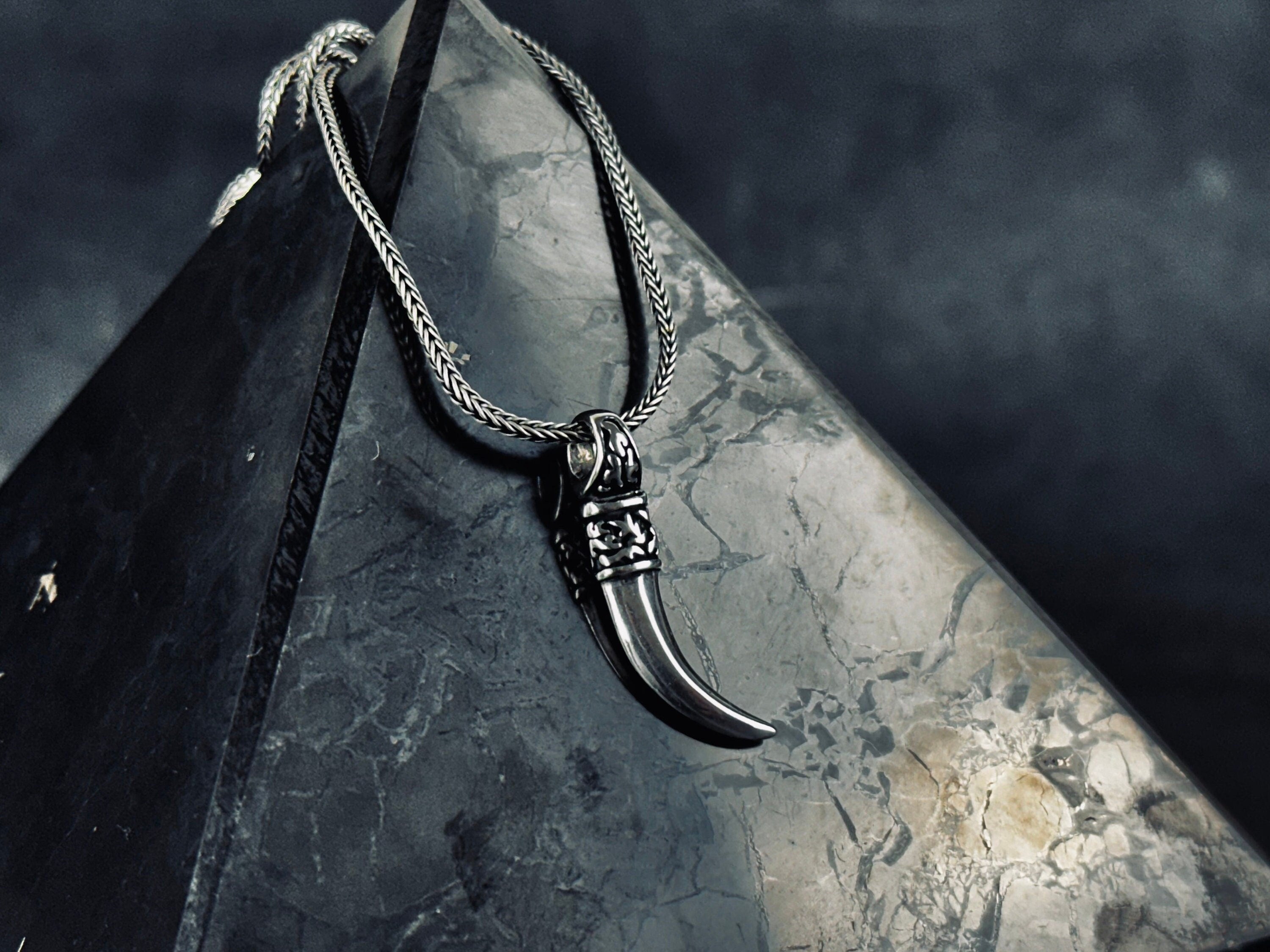 Elephant Tusk Silver Necklace - Unique Ivory Look Pendant