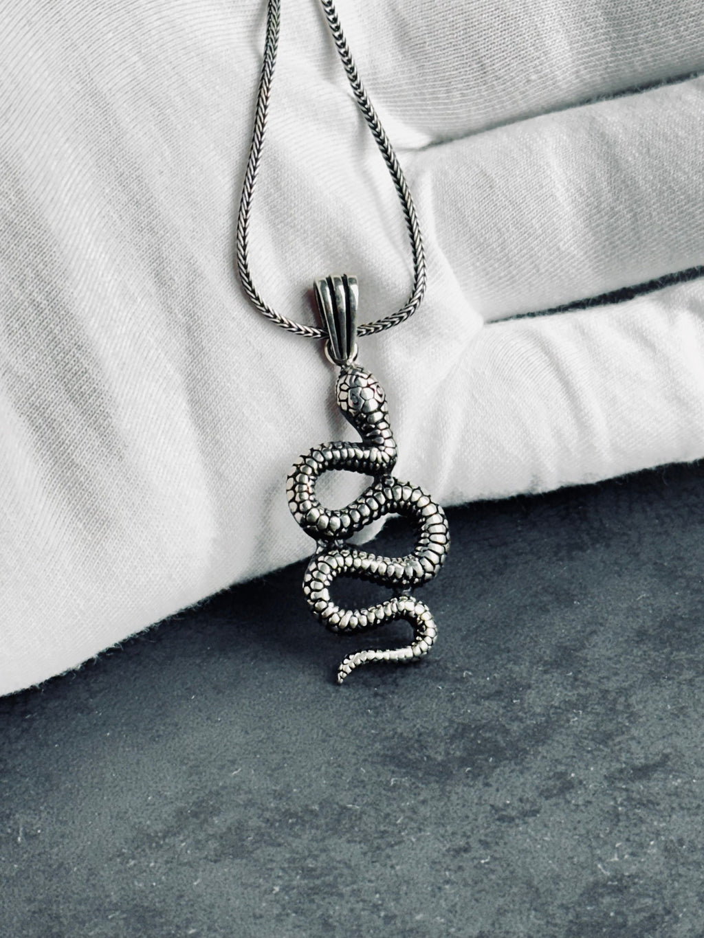 Snake Pendant Necklace: Sterling Silver Handmade - Adjustable Chain