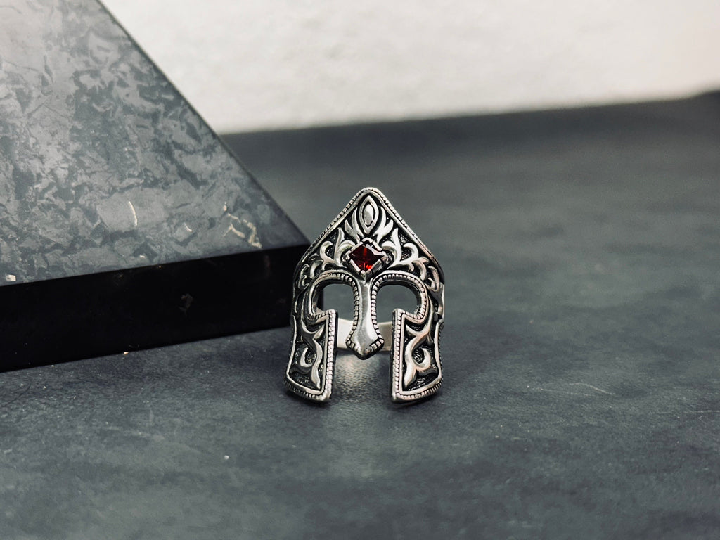 Helm Ring: Sterling Silver with Zircon - Handmade Warrior Design