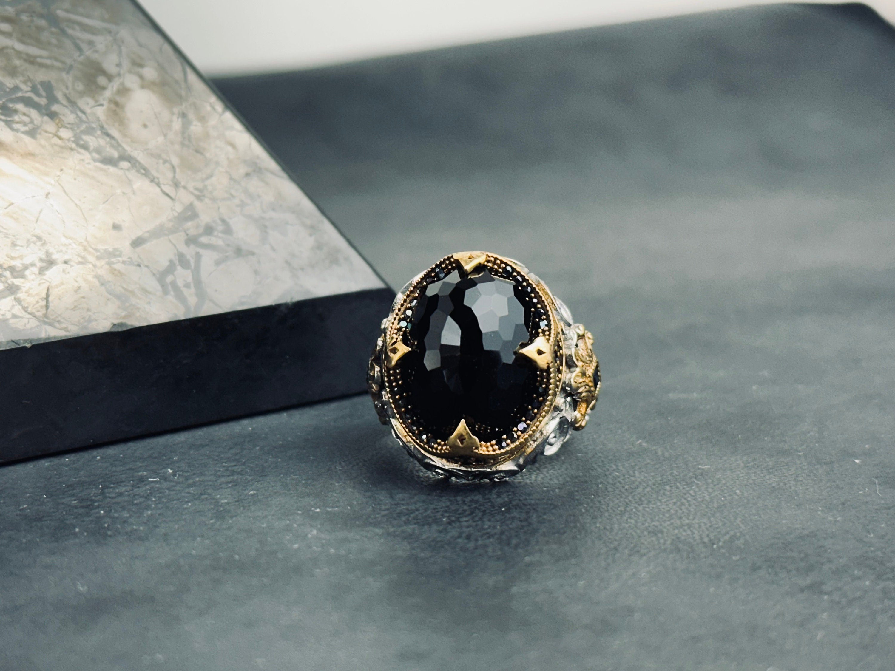Oval Zircon Ring: Rhodium Sterling Silver Engraved Band