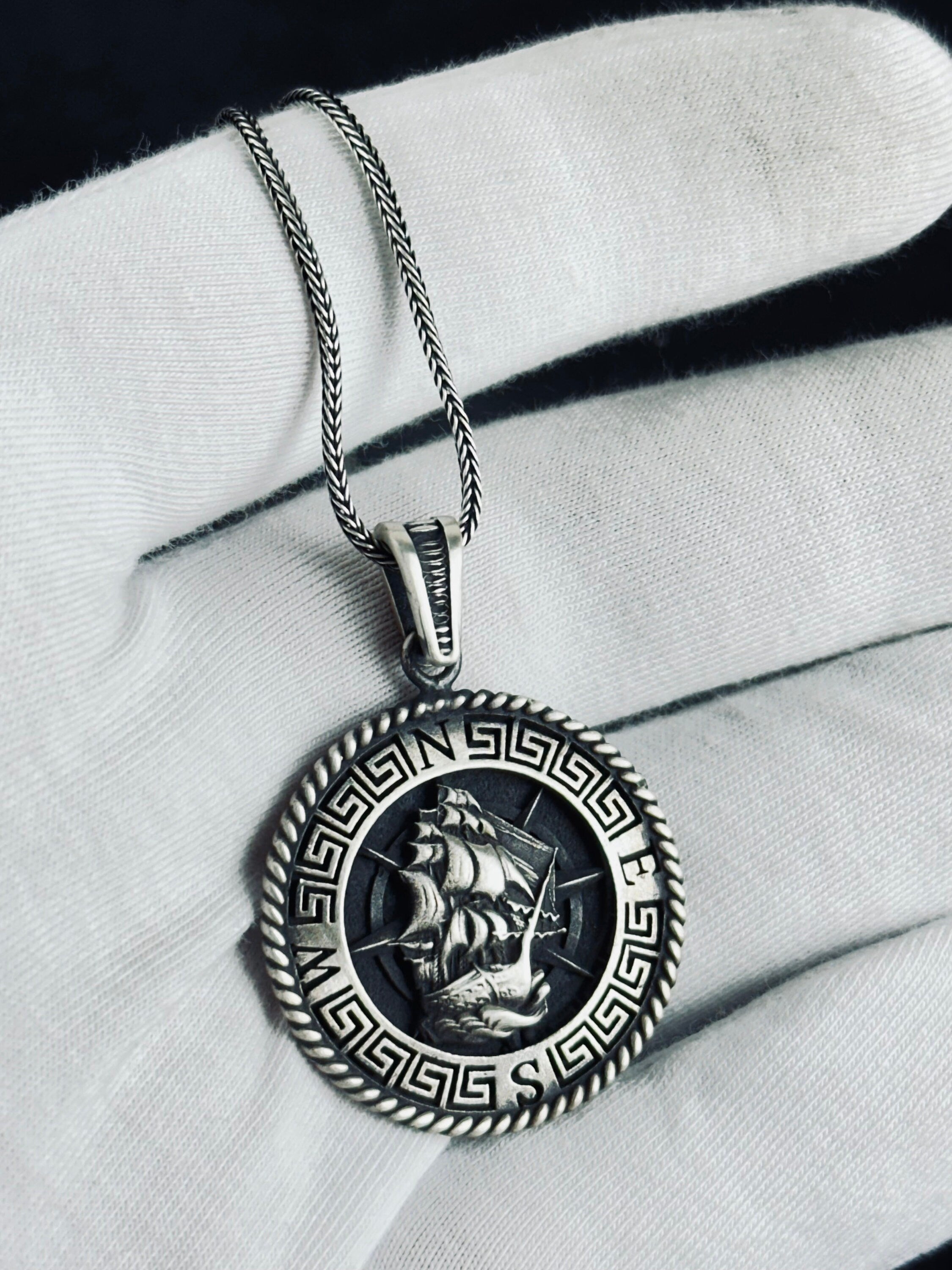 Silver Pirate Ship Necklace, Caribbean Charm (Handcrafted Pendant, Multiple Lengths)