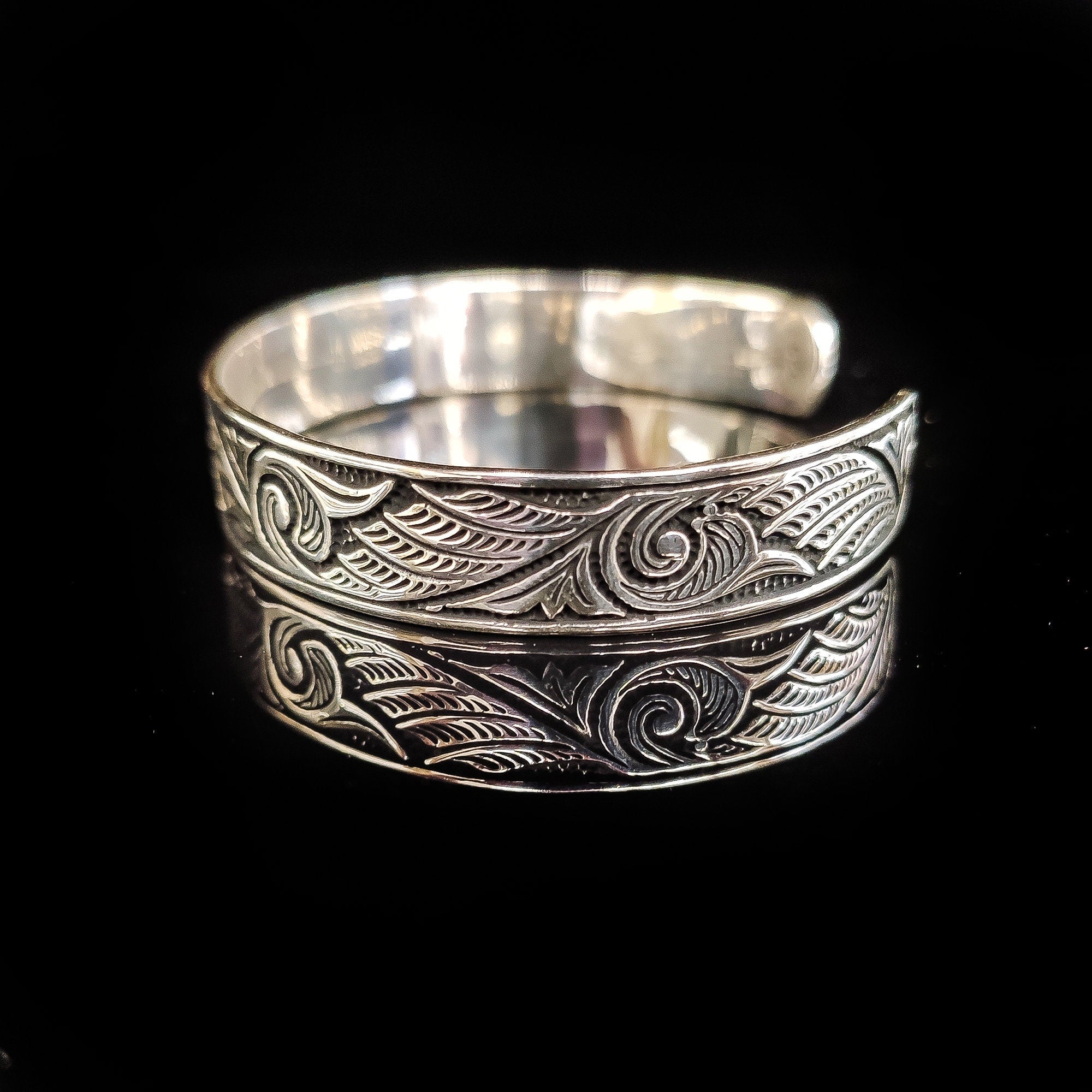 Engraved Sterling Silver Bracelet - Handmade Men's Cuff