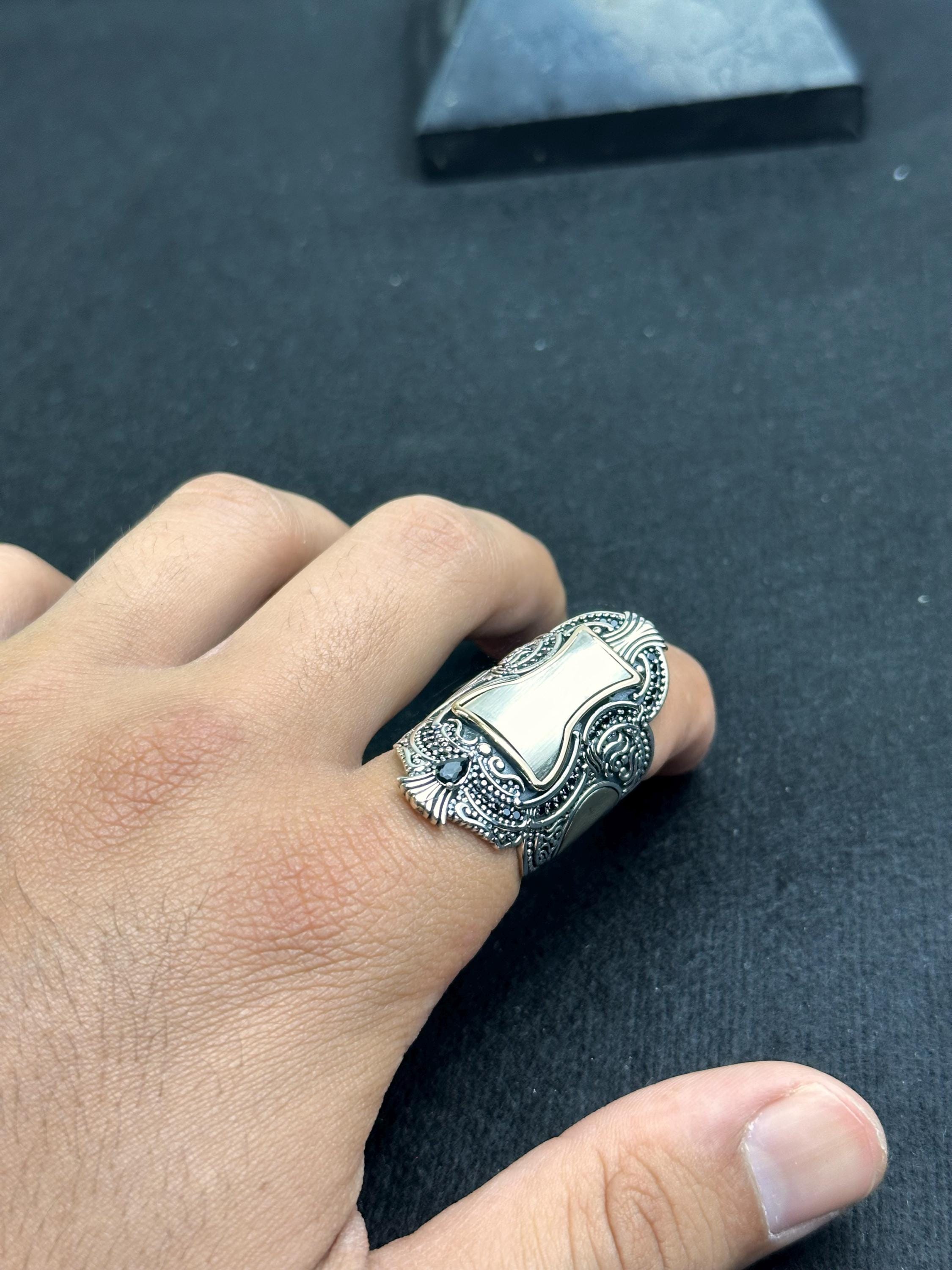 Sterling Silver Sultan Ring, Handmade Turkish Thumb Band (Men's Size)