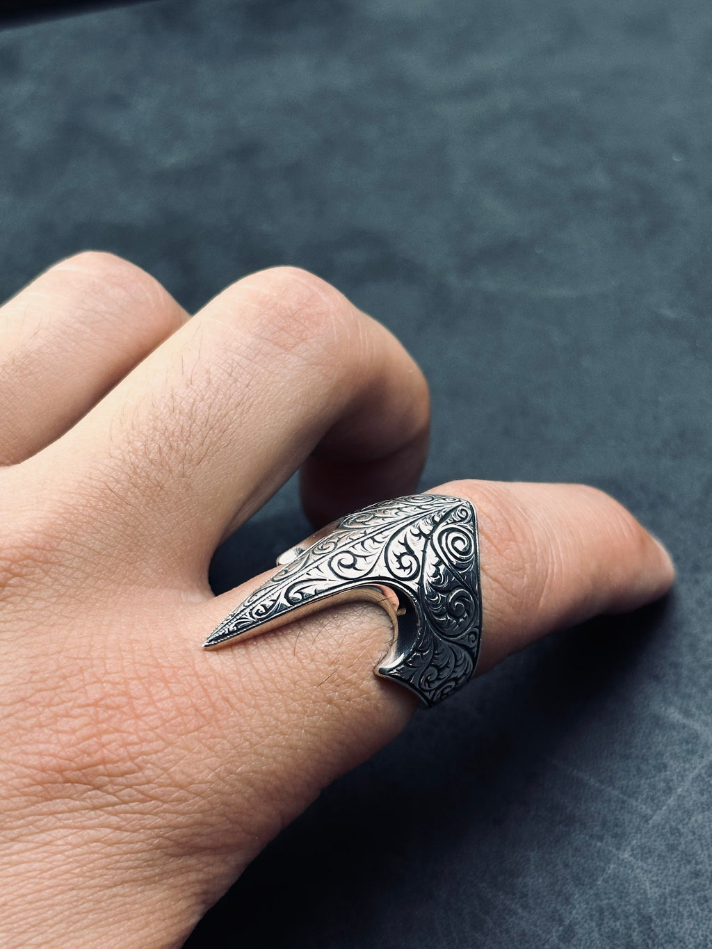 Thumb Ring: Sterling Silver Ouroboros Design (Medieval Zihgir Style)