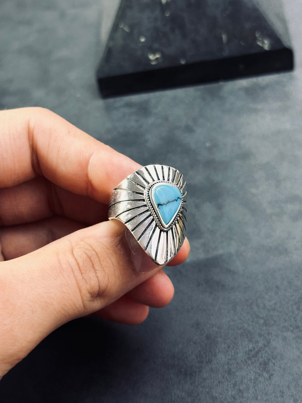 Turquoise Sterling Silver Ring: Geometric Men's Gemstone Jewelry