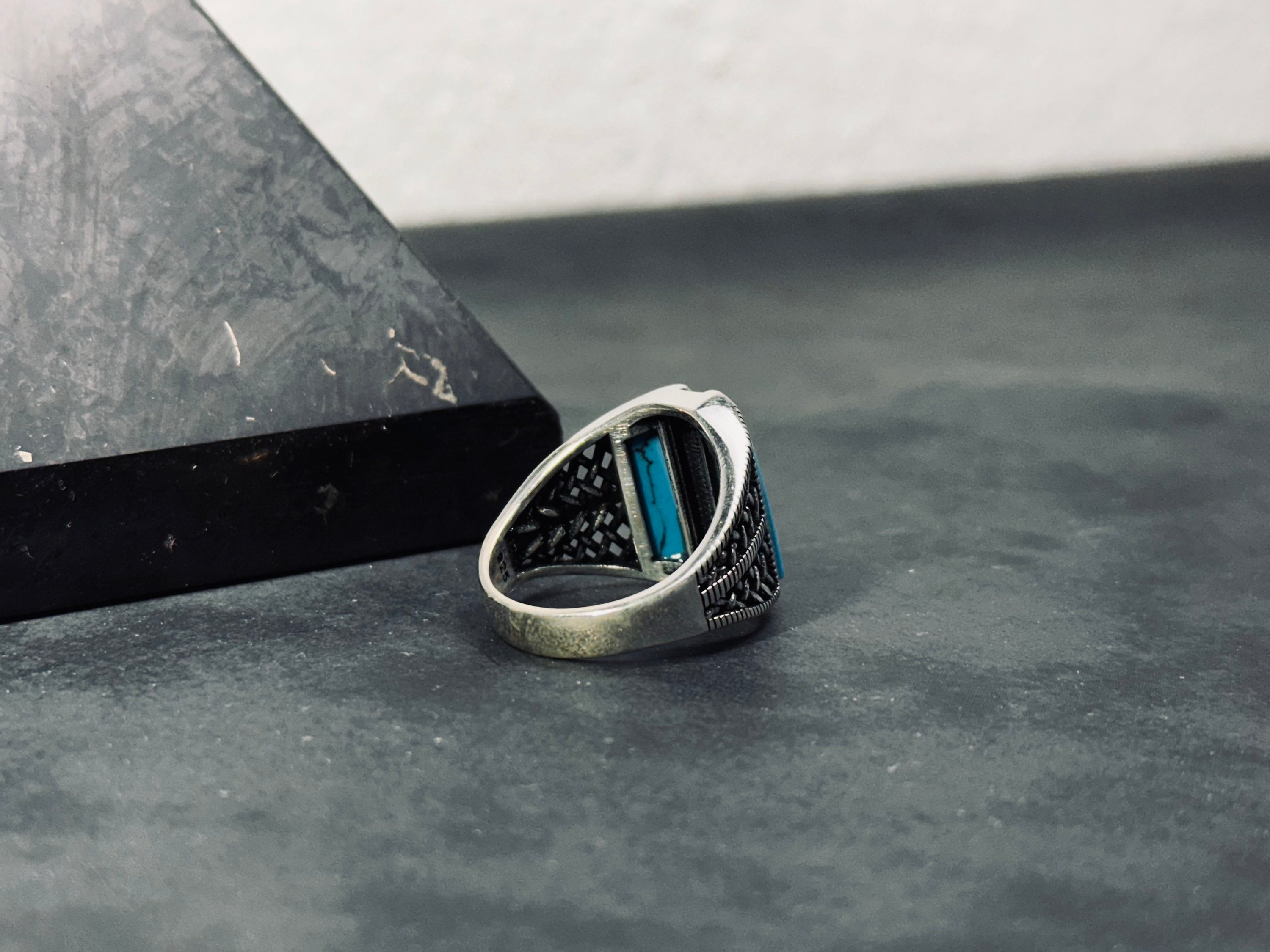Turquoise Silver Ring, Handmade Gemstone, Minimalist Style (925 Sterling)