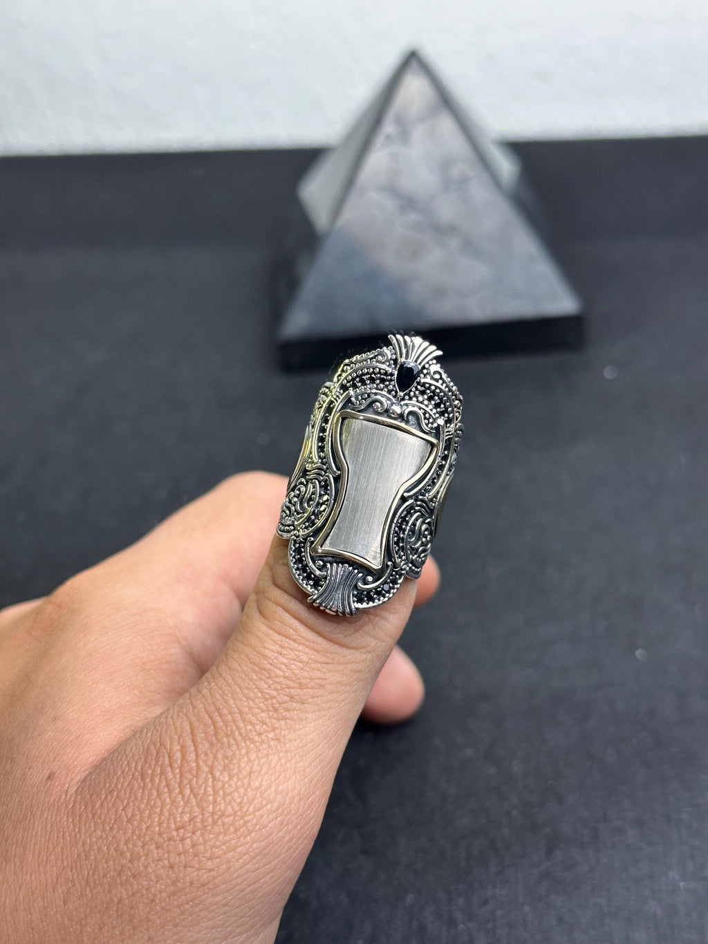Sterling Silver Sultan Ring, Handmade Turkish Thumb Band (Men's Size)