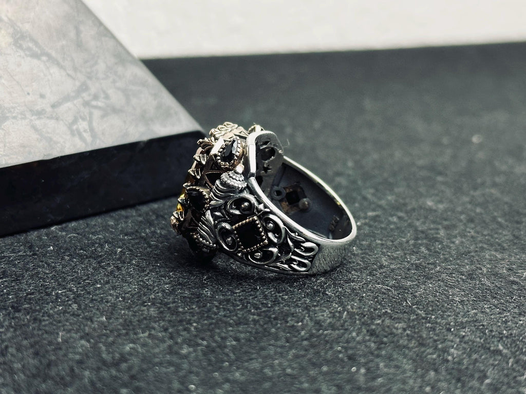 Sterling Silver Mens Citrine Ring: Turkish Handmade, Rectangular Stone