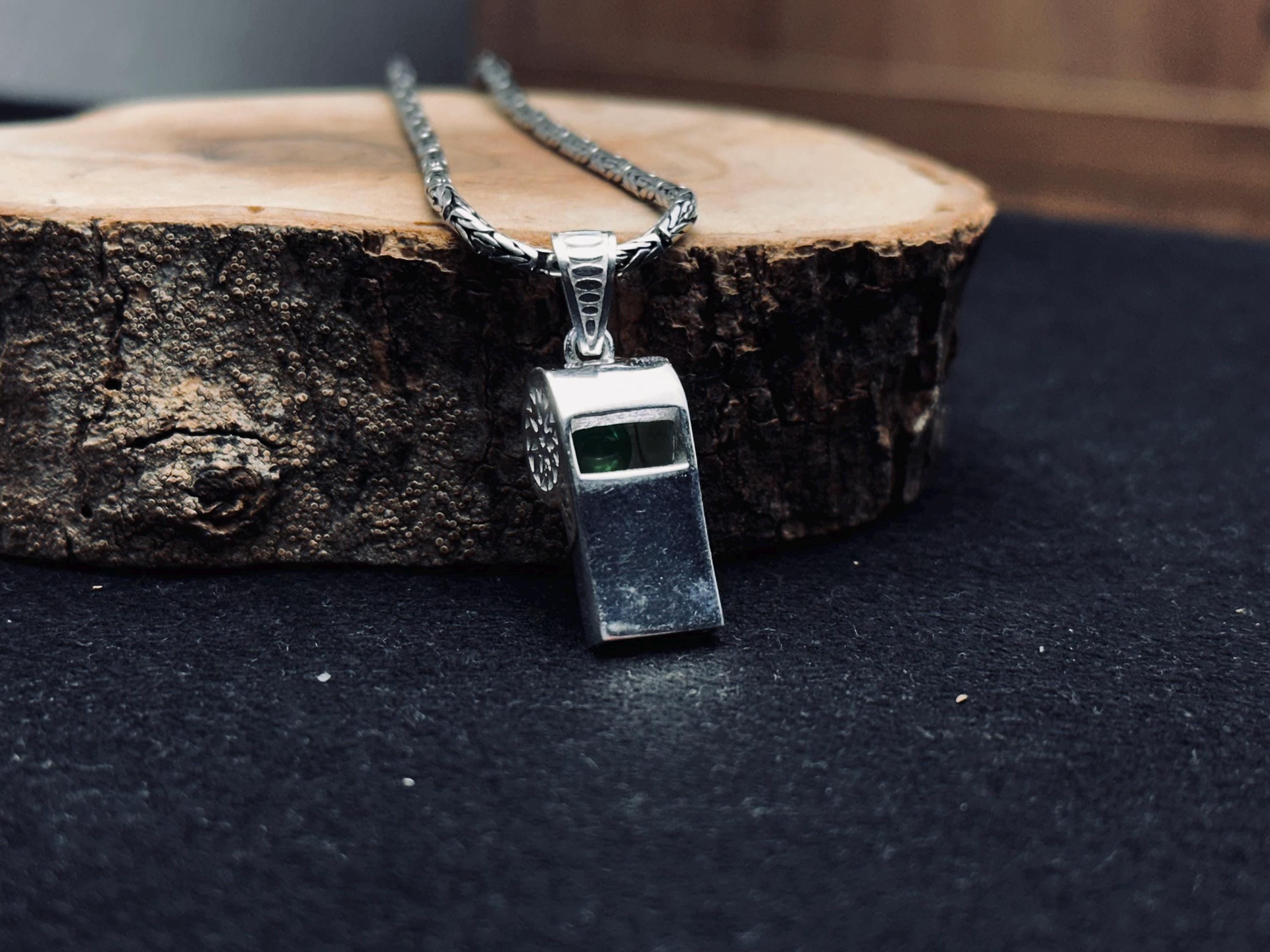 Sterling Silver Whistle Necklace: Dainty Coach Pendant