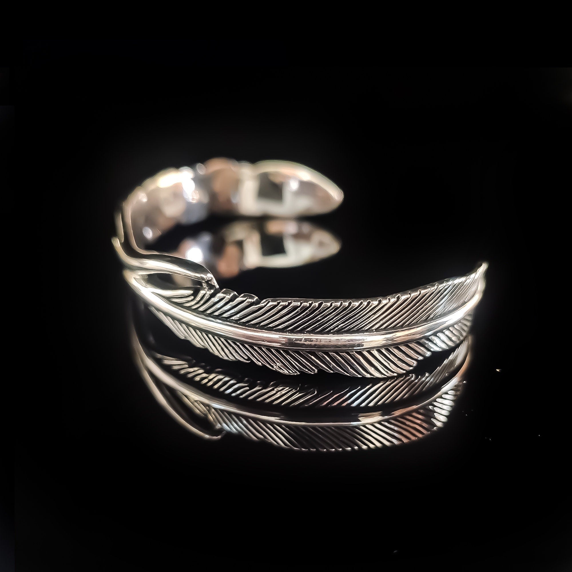 Sterling Silver Feather Cuff Bracelet (Handmade, Adjustable)