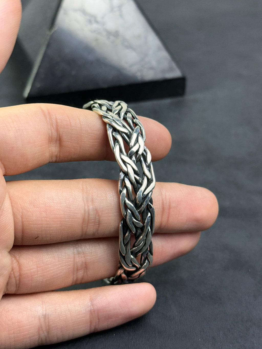 Mens Chunky Silver Bangle, Bold Handmade Bracelet (Sterling Cuff)