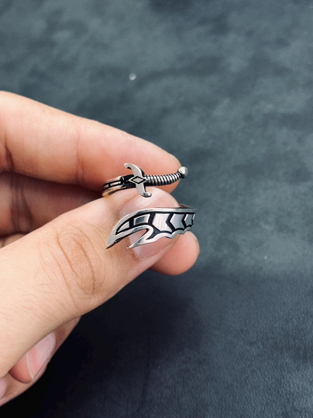 Adjustable Sword Ring: Zulfiqar Design - Sterling Silver, Handmade