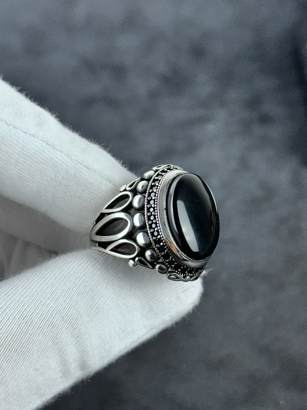 Natural Onyx Silver Ring - Handmade Bold Statement Jewelry