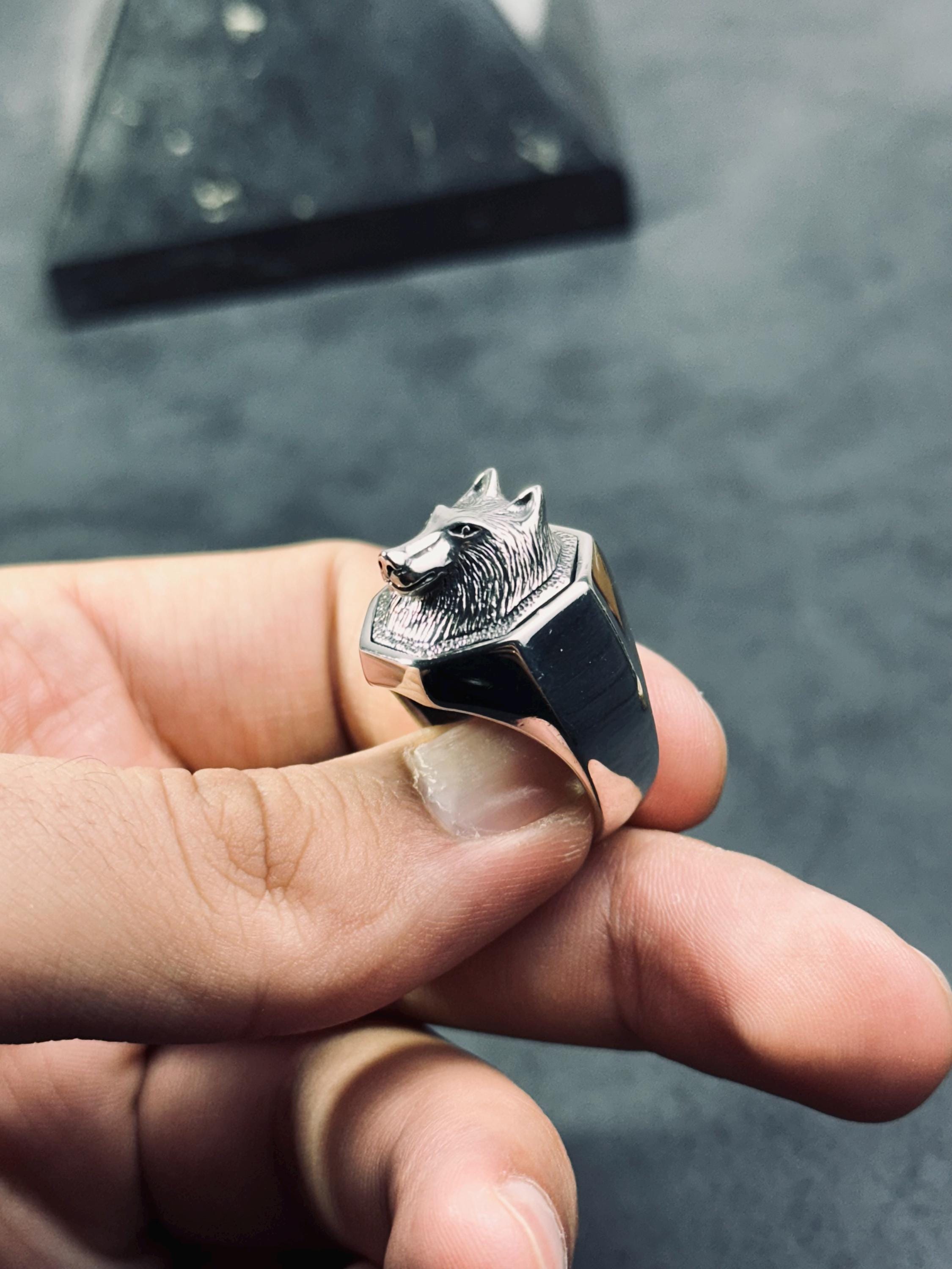 Wolf Statement Ring: Sterling Silver Handmade (Men's Sizes)
