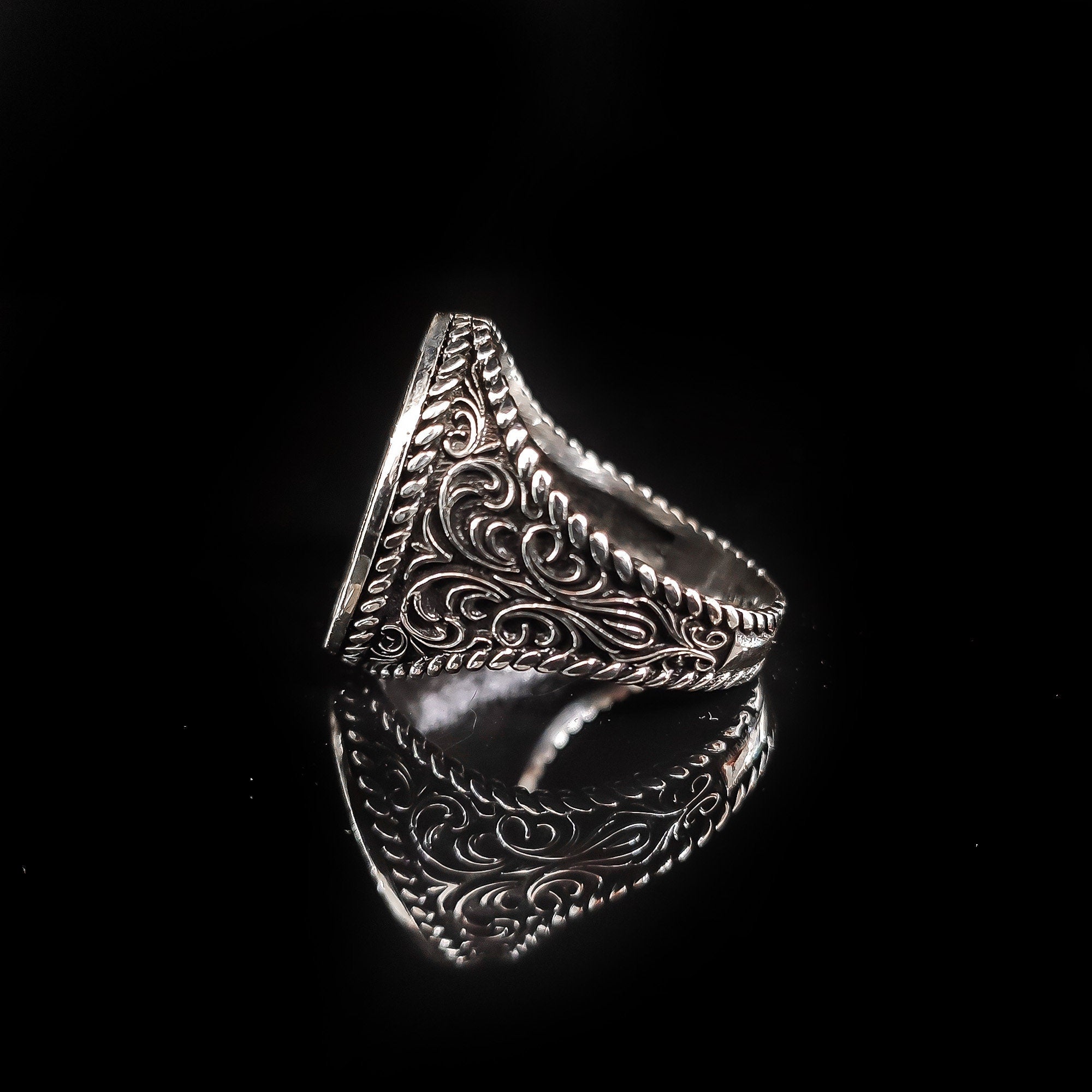 Embroidered Sword Moon Star Ring: Handmade 925 Sterling Silver