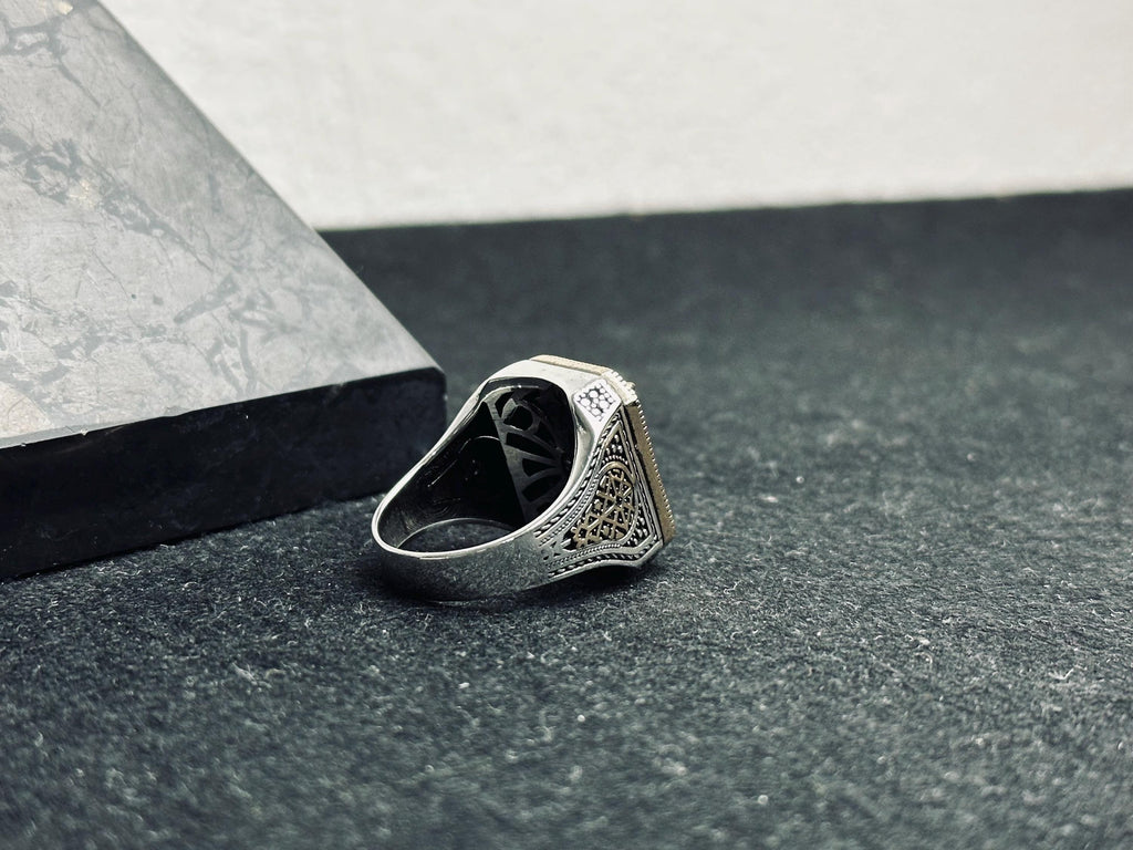 Signet Ring for Men: Black Zircon Stone - Sterling Silver