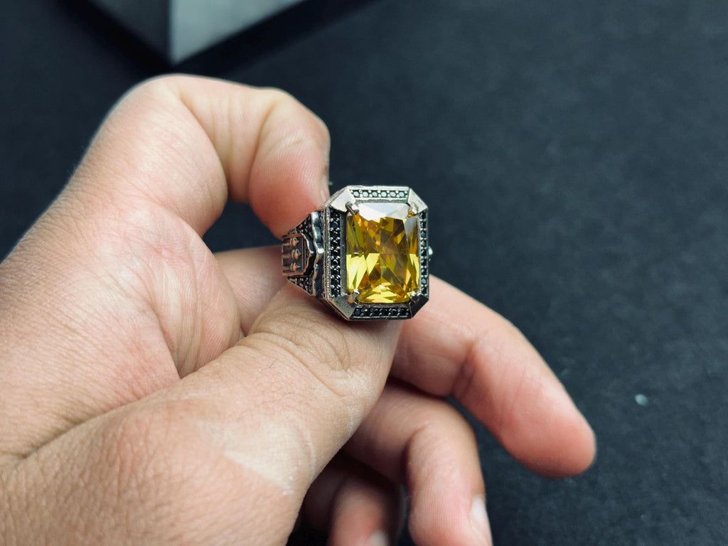 Turkish Handmade Citrine Ring, Square Stone (Sterling Silver)