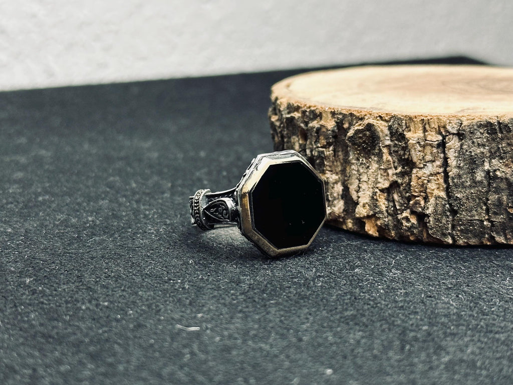 Men's Black Onyx Ring: Vintage Ottoman Style (Handmade Sterling Silver)