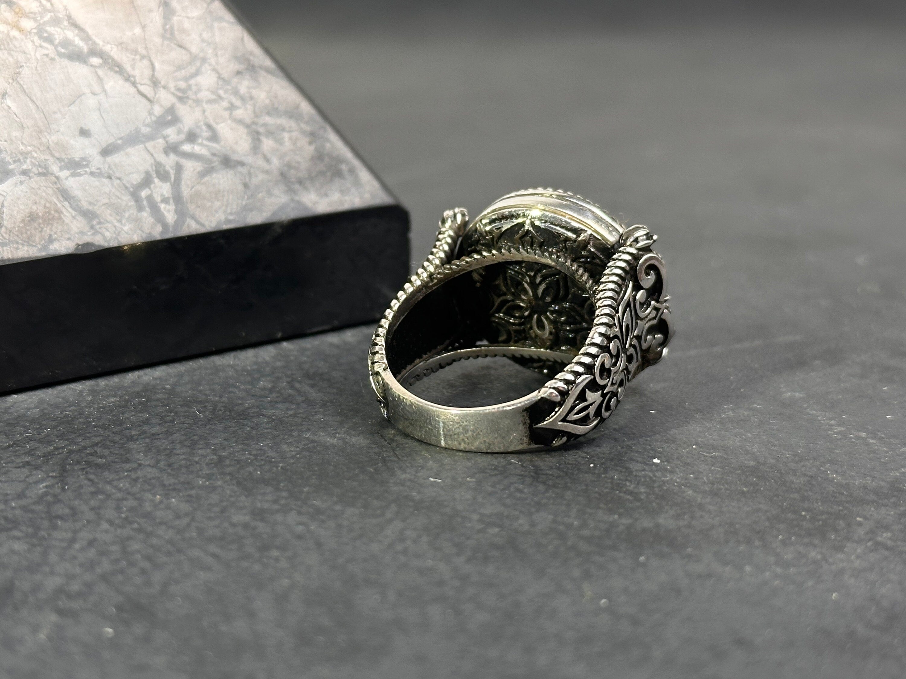 Men's Red Agate Ring, Sterling Silver Engraved (Everyday Wear)