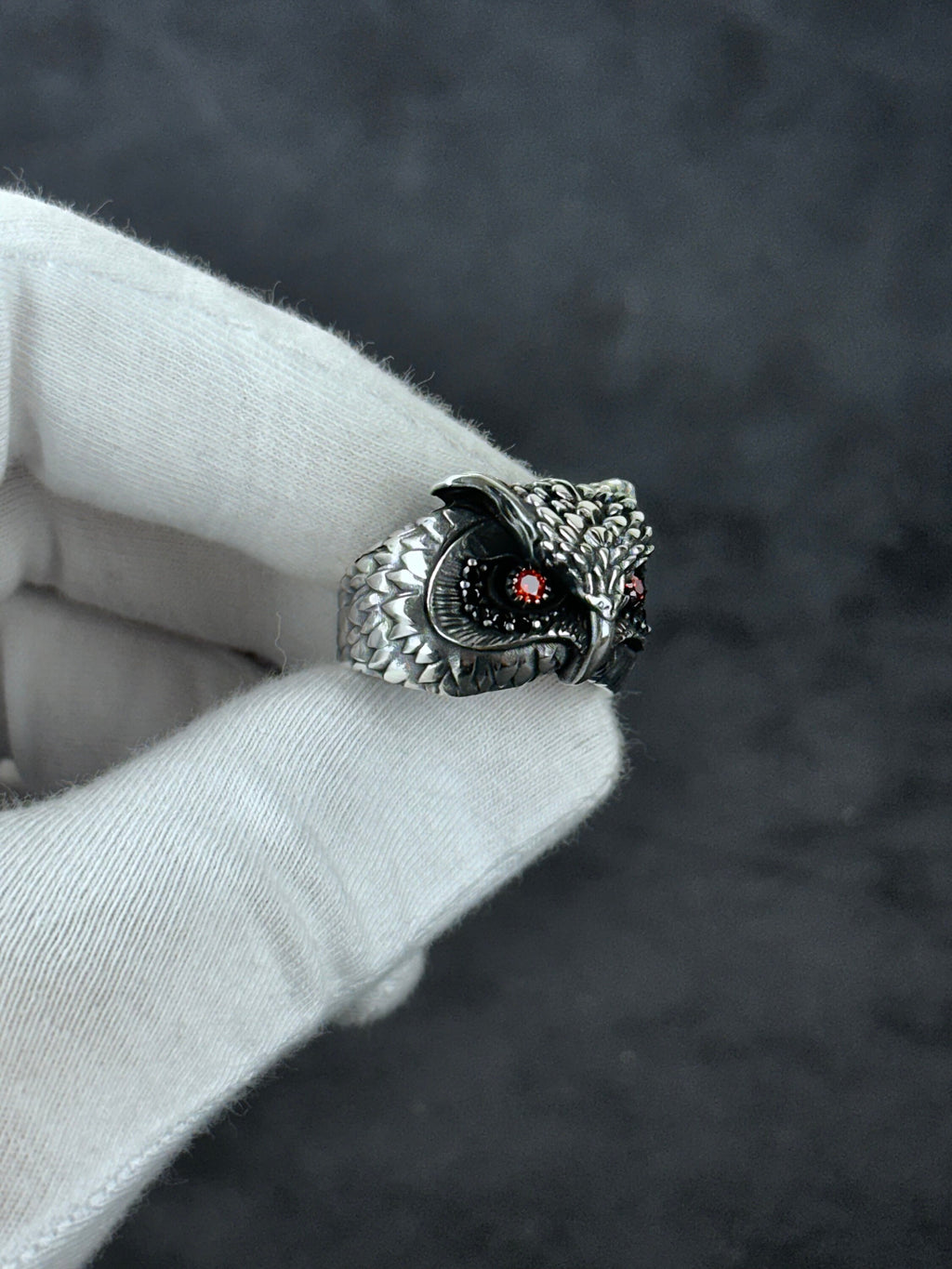 Owl Ring: Sterling Silver, Zircon Eye Detail - Handmade Statement