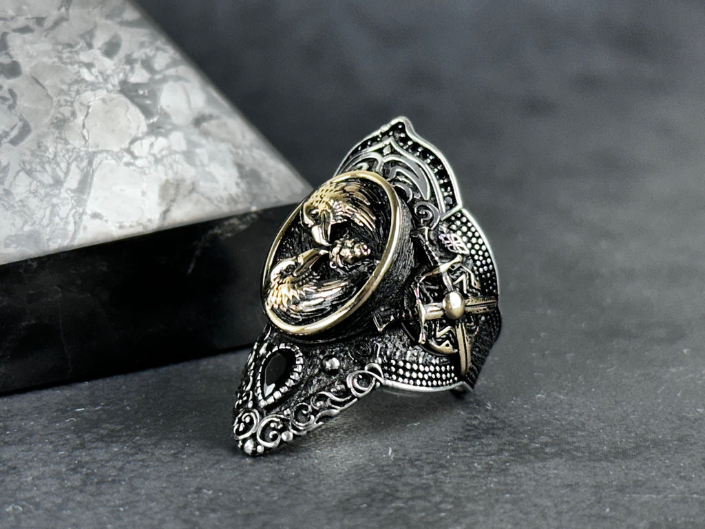 Zihgir Statement Ring: Twin Eagle Design (Adjustable Sterling Silver)