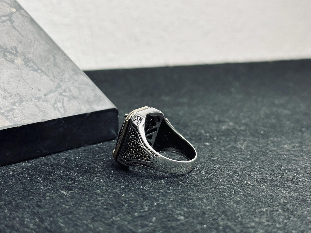Signet Ring for Men: Black Zircon Stone - Sterling Silver