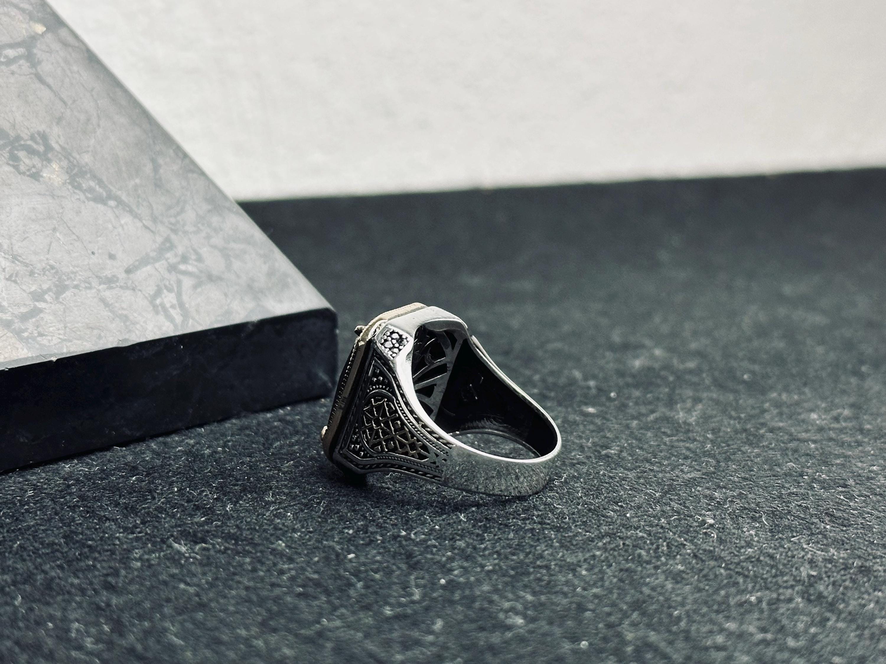 Signet Ring for Men: Black Zircon Stone - Sterling Silver