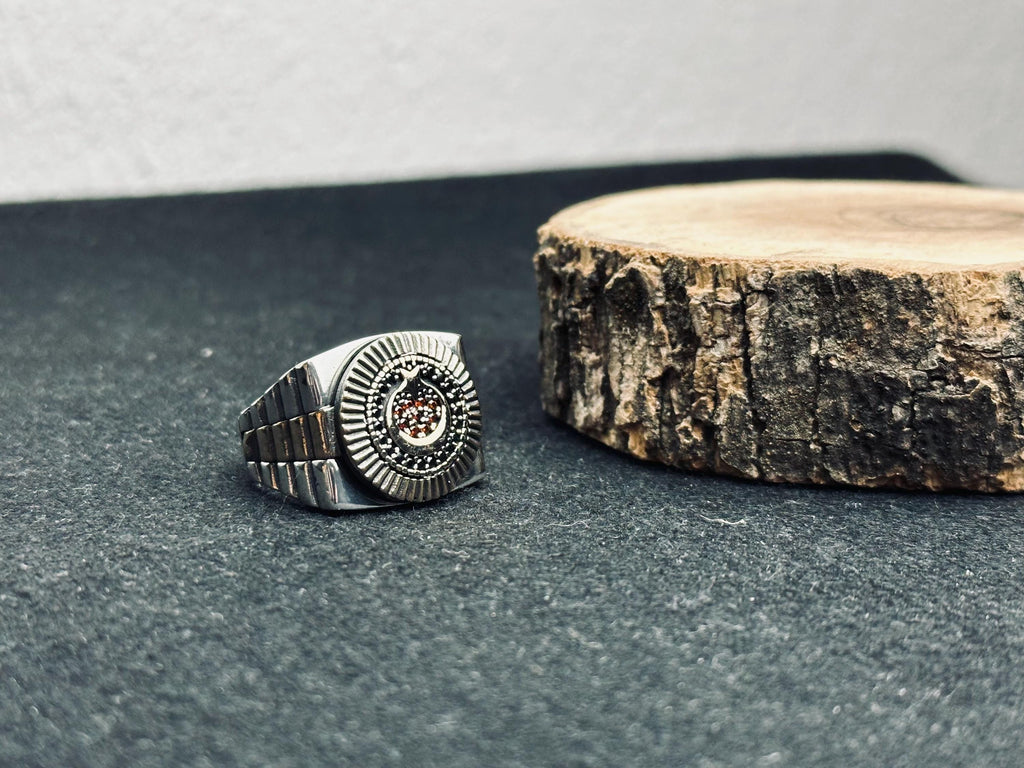 Men's Moon & Star Ring - Geometric Sterling Silver Statement