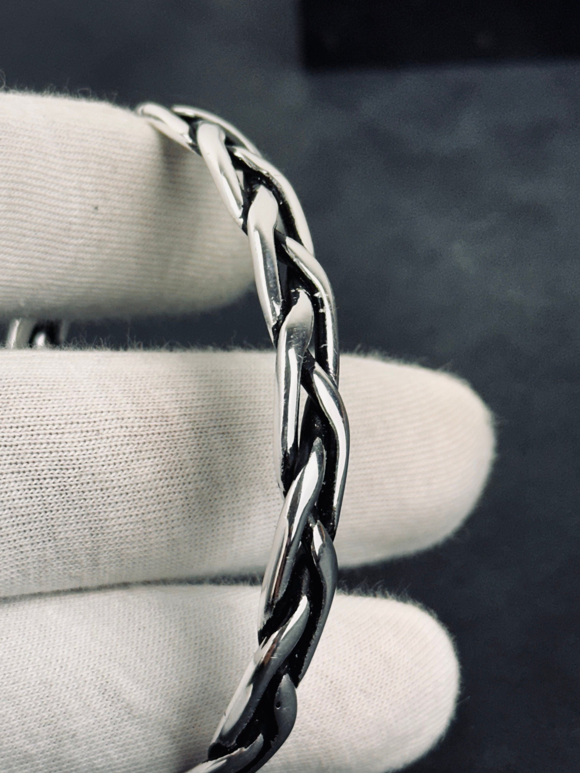Sterling Silver Cuff Bracelet: Braided Design - Handmade for Men