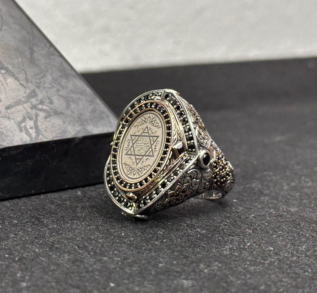 Sterling Silver Solomon Ring - Engraved Star of David Design