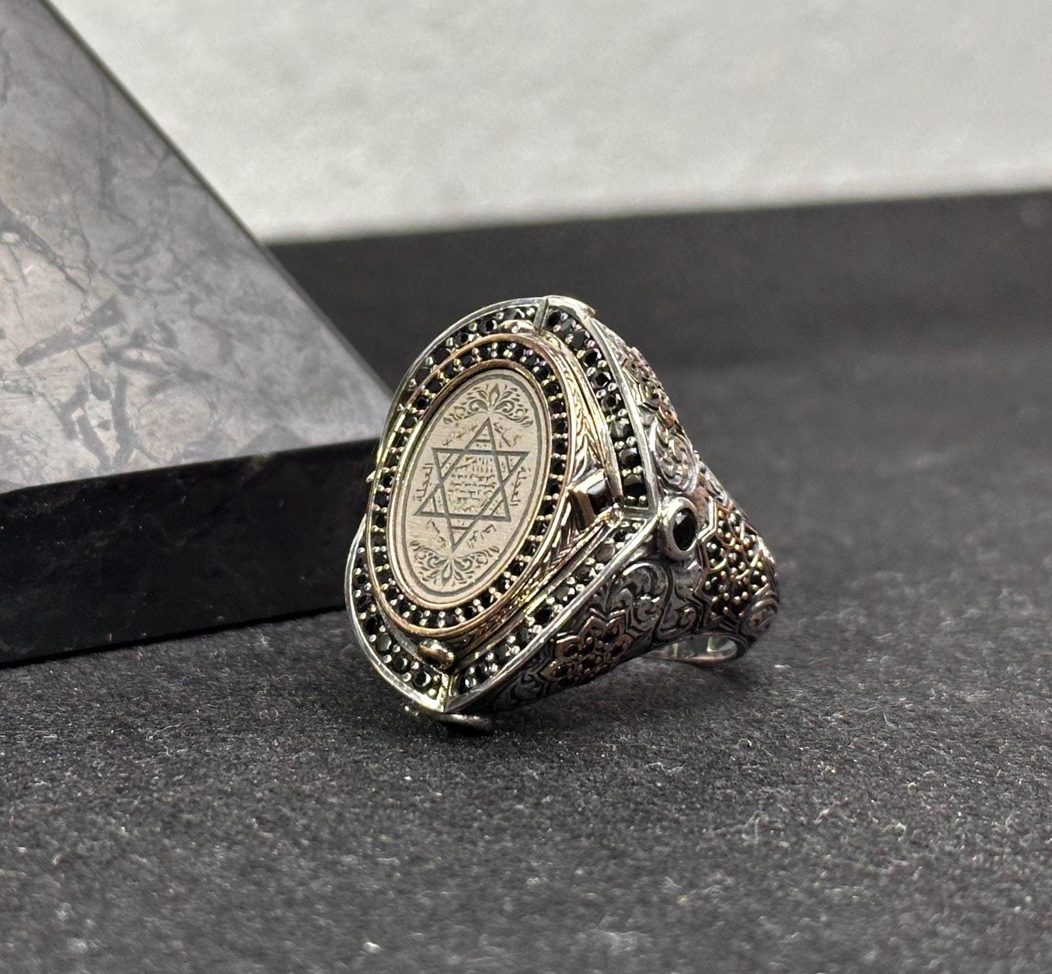 Sterling Silver Solomon Ring - Engraved Star of David Design