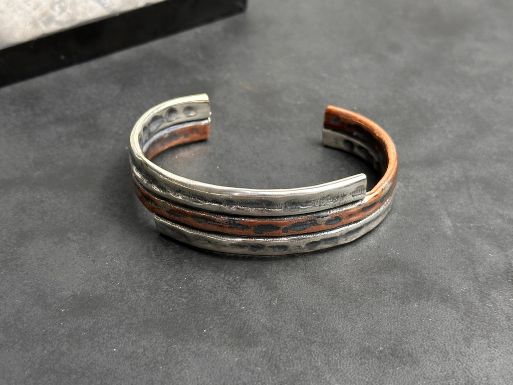 Skull Punk Silver Ring and Bracelet Set (Handmade, Chunky Style)