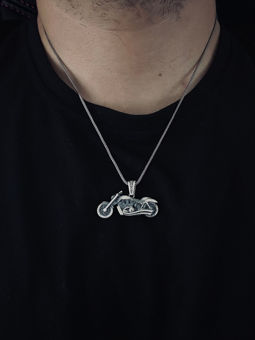 Ghost Rider Necklace: Silver Motorcycle Pendant (Multiple Chain Lengths)