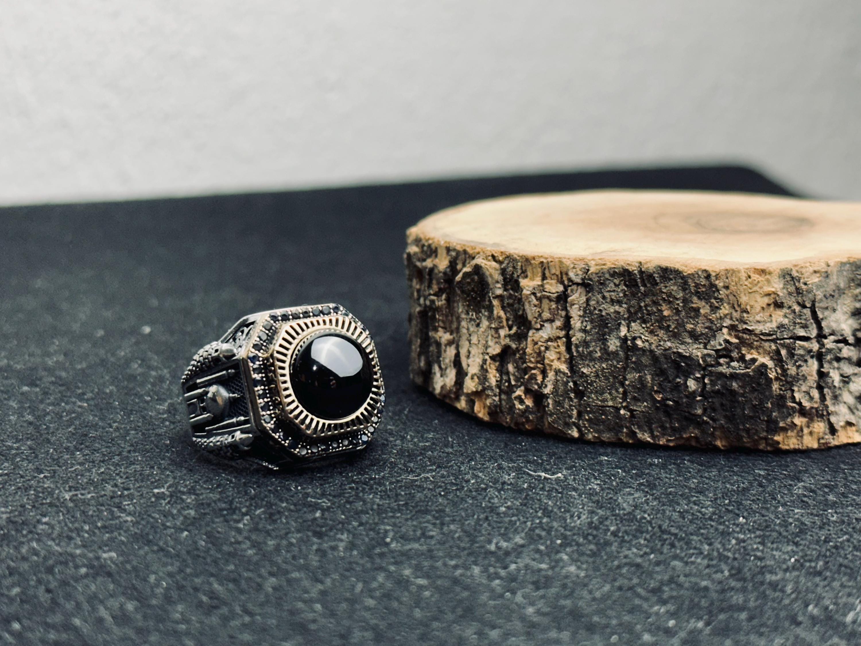 Onyx Statement Ring: Turkish Handmade Sterling Silver (Men's Size)