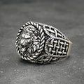 Sterling Silver Leo Zodiac Ring: Lion Head, Rope Engraved