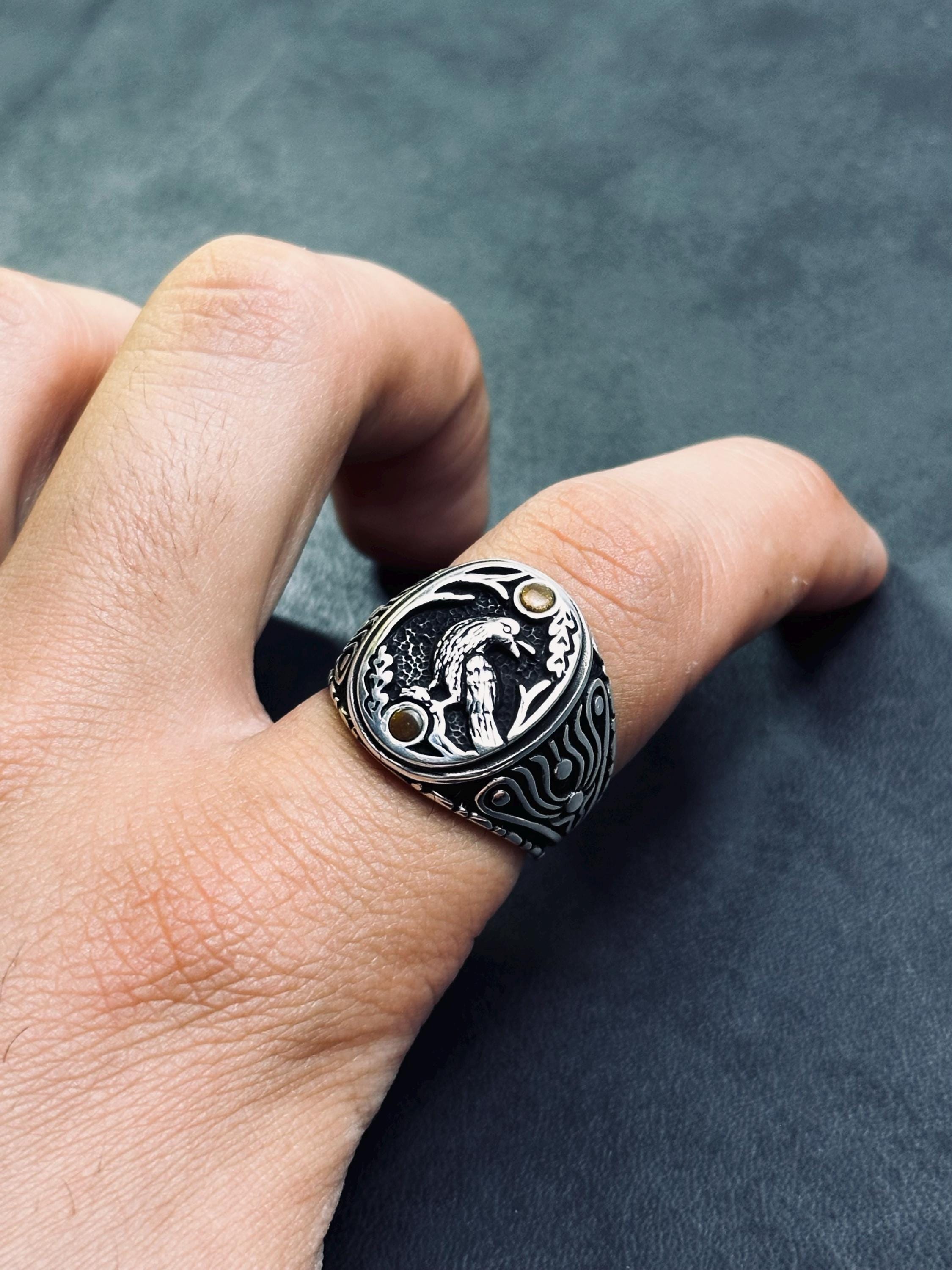Raven Ring: Sterling Silver Engraved Animal Jewelry (Size Options)