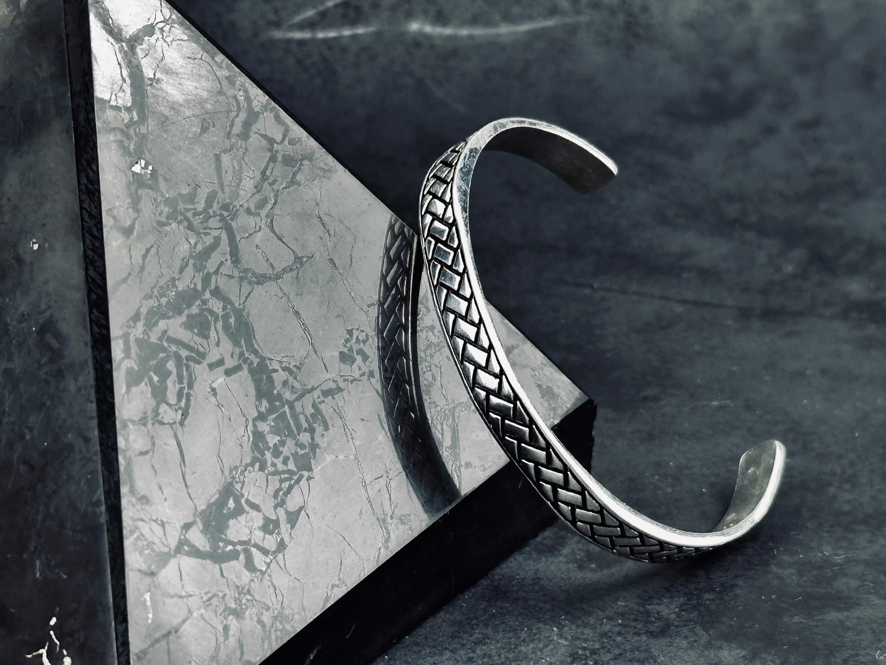 Sterling Silver Greek Cuff: Adjustable Handmade Bracelet (Men’s Jewelry)